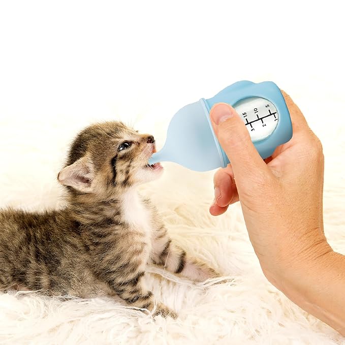 Ergonomic Pet Nursing Bottle,Puppy Bottles for Nursing Puppy Milk - 20ml Slow Flow Kitten Bottle Feeding kit for Newborn Kittens/Puppies/Small Animals, Easy-Clean Silicone Feeder (‌Blue‌)