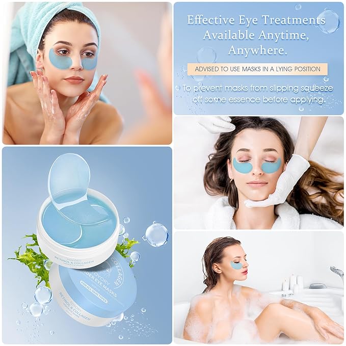 Under Eye Patches Masks - for Dark Circles, Puffy Eyes, Wrinkles, Fine Lines, Eye Bags Treatment with Collagen and Hyaluronic Acid,Anti-Aging & Cooling, Hydrating and Moisturizing (60 Pcs) Blue