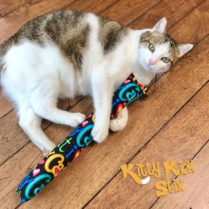 Kitty Kick Stix 15" Catnip Kicker Toy – Set of 2 | Handmade in USA | Interactive Cat & Kitten Toy | Durable Kicker Packed with 100% Potent Catnip for All Breeds (Paws Paws Paws)