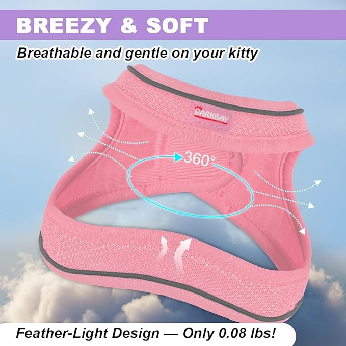 Cat Harness and Leash Set,Escape Proof Kitten Harness,Step in Adjustable Soft Lightweight,Easy Control,Reflective Strips Comfortable for Walking Travel(Baby Pink,M)