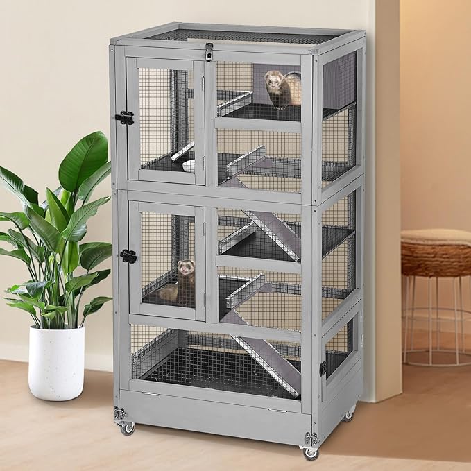 GUTINNEEN 5-Level Chew-Proof Ferret Cage with Durable Metal Enclosure, Portable Chinchilla Cages Critter Nation with Wheels for Ferrets, Guinea Pigs, Rats, Squirrels, Small Animals, 55.2" H