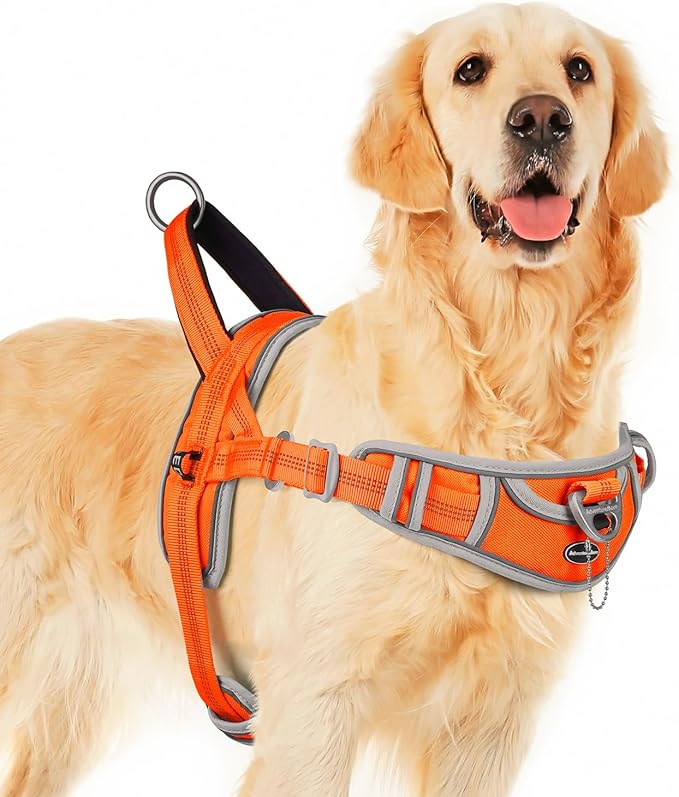 ADVENTUREMORE Dog Harness for Large Dogs No Pull, Sport Dog Halter Harness Reflective Breathable Dog Vest Escape Proof Dog Harness with Easy Control Front Clip Handle for Training Walking XXL Orange