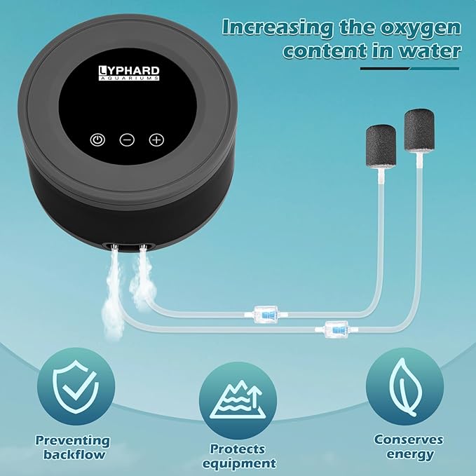 LYPHARD AQUARIUMS Aquarium Air Pump, Dual Outlets 3W Ultra Quiet Aerator for 5-300 Gallon Fish Tank Bubbler Adjustable Air Flow with Accessories