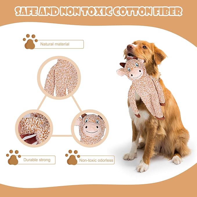 No Stuffing Dog Toys for Large Dogs, 5 Pack Squeaky Crinkle Interactive Dog Animals, Plush Teething Toys to Keep Them Busy, Cute Funny Dogs Gifts for Small Medium Large Breed