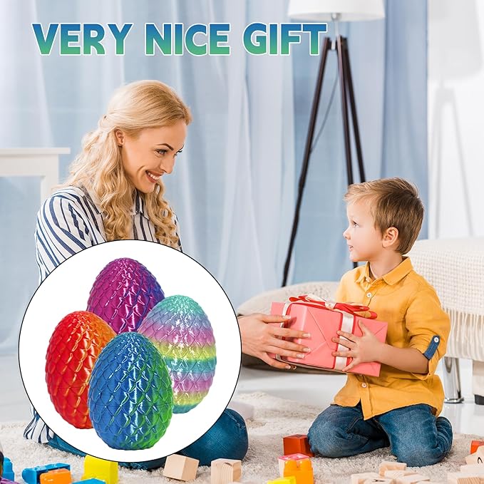 4PCS 3D Printed Dragon Egg Set,Crystal Animals Egg Fidget Toy with Dragon Inside Easter Halloween for Kids