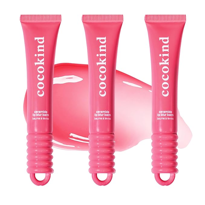 Cocokind Ceramide Lip Blur Balm, Be Brave - Hot Pink Hydrating Lip Balm with Ceramides & Peptides, Made for Sensitive Skin & Lips, Unflavored & Fragrance-Free - 3 pack