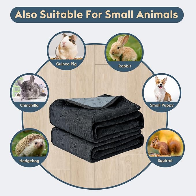 Washable Guinea Pig Cage Liner - 2 Pack Reusable Washable Pee Pads，Waterproof Guinea Pig Bedding for Small Animal - Rabbit Bunny Hamster Puppy (Dark Grey, 24" X 47" - 2 Pack)