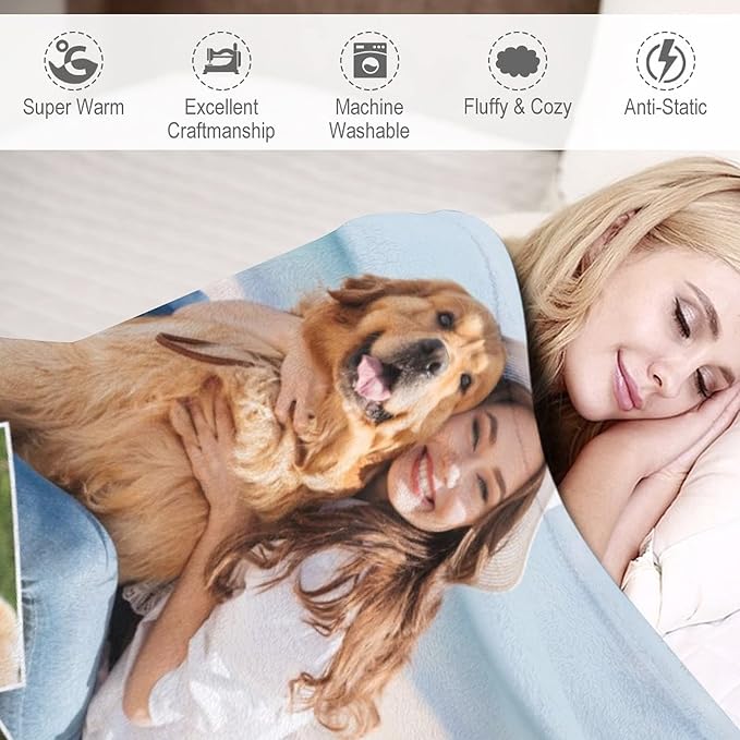 Dog Cat Memorial Blanket Custom Name Remembrance Gift for Family and Friends Personalized Fleece Throw Blanket with Pet Photo, Customized Soft Bed Throw Blankets Made in USA