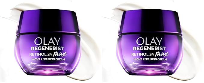 Olay Retinol Night Cream for Women,MAX,Anti-Aging Face Mousturizer,Fragrance-Free,Non Greasy - Anti-Wrinkle,Smooth Fine Lines,Hydrating Skin Care - Triple Collagen Cream,Niacinamide,1.7oz,(Pack of 2)