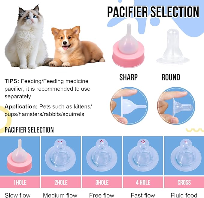 ASEVAT 4 oz 3PackPet Feeding Bottle, Anti-Choking Puppy Feeder Design,with 3pcs Replaceable and Reusable Silicone Nipples for Feeding Puppies, Kittens, Small Animals
