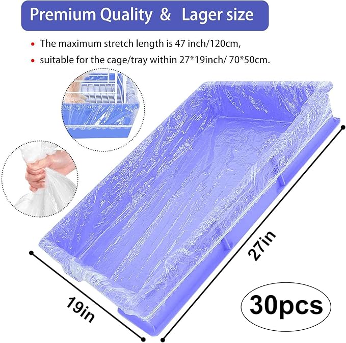 30 pcs Disposable Cage Liners, Clear Plastic Rabbit Cage Liner Bag, Universal Toilet Film for Bunny, Hamster, Totoro, Hedgehog, Guinea Pig and Small Animals(30pcs, 47in)