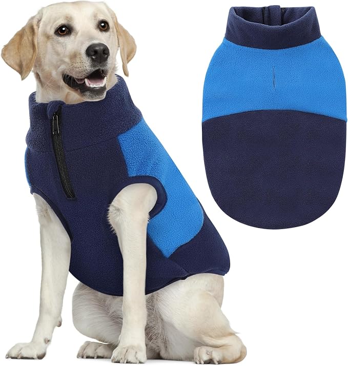 Queenmore Dog Fleece Sweater, Dog Sweater for Large Size Dog, Fleece Dog Vest Jacket, Pet Sweatshirt Winter Clothes for Dogs Boy Or Girl Large Medium Small Size Navy/Blue,3XL
