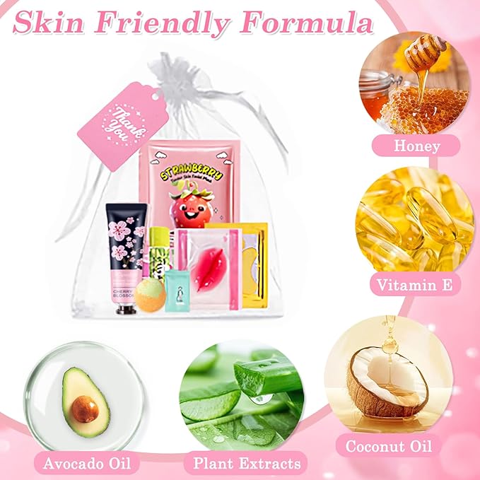 110PCS Spa Party Supplies for Girls,Spa Party Favors Include Lip Mask,Foot Bath Bombs,Face Masks,Lip Mask Skin Care Kit,Mothers Day Gifts,Bulk Gifts,Birthday Sleepover Party Supplies for Women
