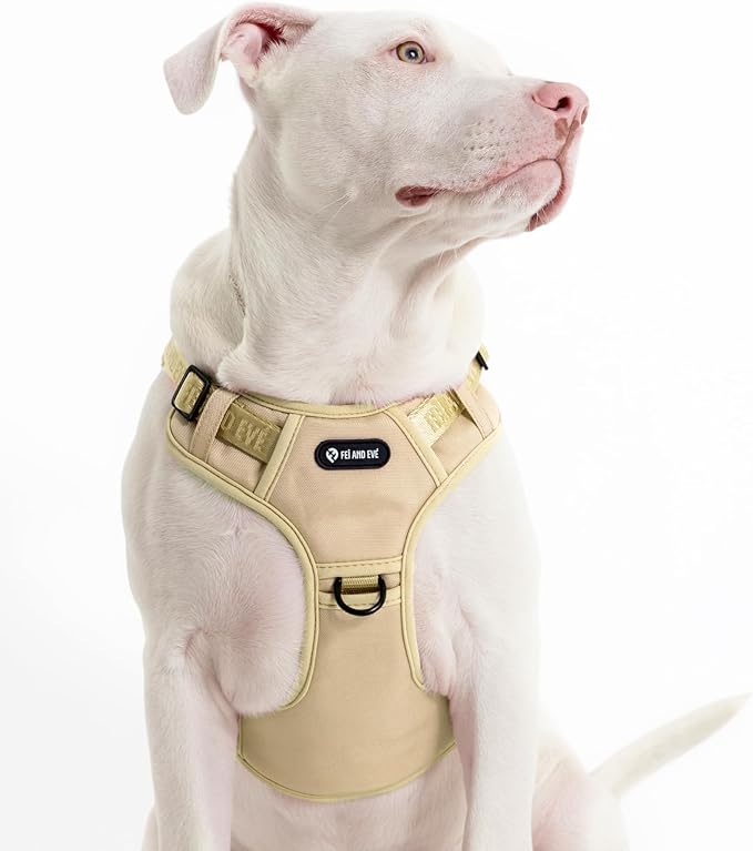 2025 New Edition, Fei & Eve Classic Dog Harness - Quick-Release Buckles | 3-Point No-Pull Control | Heavy-Duty 900D Nylon | Dual Safety Handles | Breathable Mesh | Adjustable Fit | Medium,Champagne