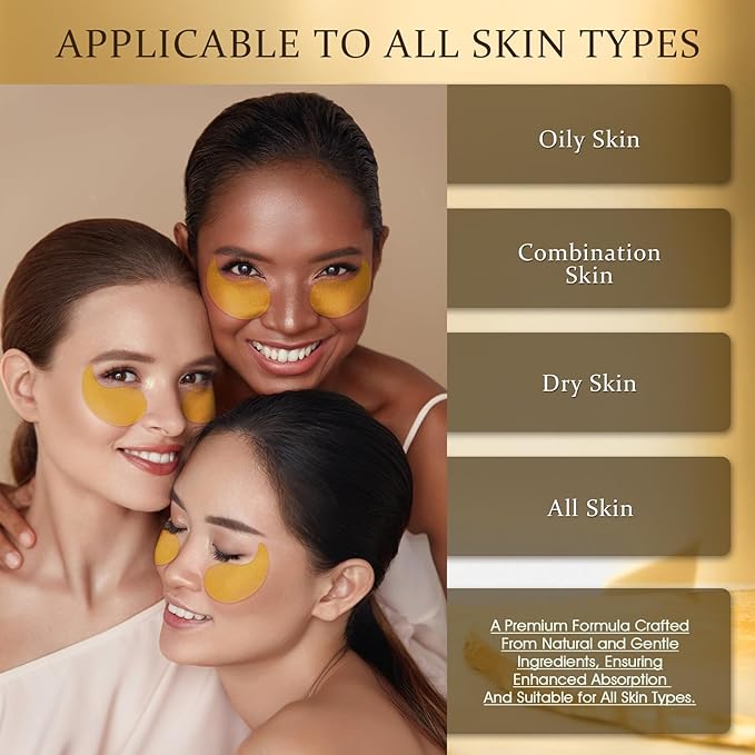 Under Eye Patches Masks - for Dark Circles, Puffy Eyes, Fine Lines, Wrinkles, Eye Bags Treatment with Collagen and Hyaluronic Acid,Anti-Aging, Moisturizing and Hydrating 24K Gold (60 Pcs)