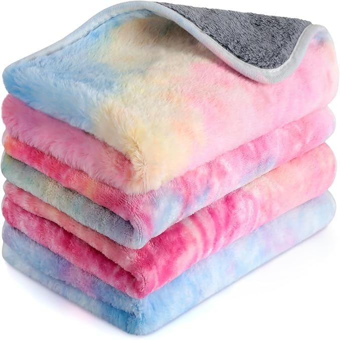 Reginary 4 Pcs Waterproof Guinea Pig Blankets Washable Small Animal Fleece Bedding Guinea Pig Cage Liners Reusable Training Pads Pet Pee Pad Sleep Mat for Hamster(Tie Dye Pattern,12 x 12 Inch)