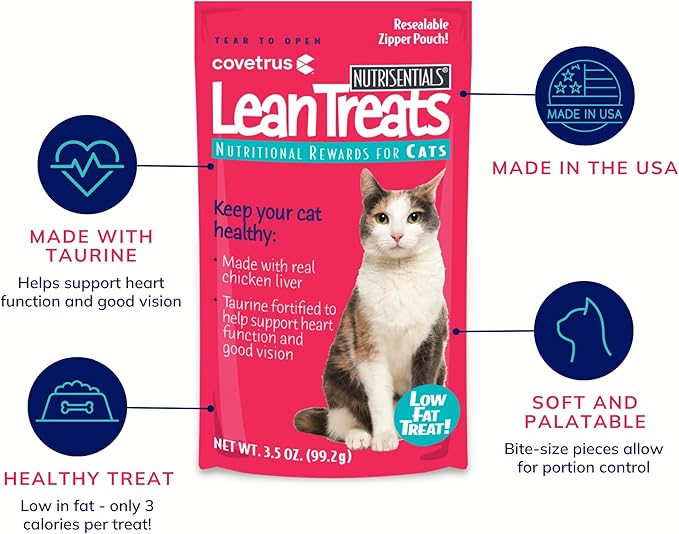 Covetrus Nutrisential Lean Treats for Cats - Soft Cat Treat for Small, Medium, Large Cats - Nutritional Low Fat Bite Size - Chicken Flavor - 10 Pack - 3.5oz