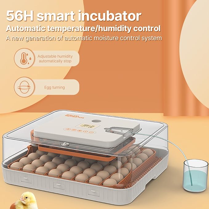 Tissting 56 Eggs Incubator - 3-in-1 with Automatic Egg Turning with External Injection Water Bottle,Household Small Poultry Hatching Machine with Egg Candler Light for Chicken