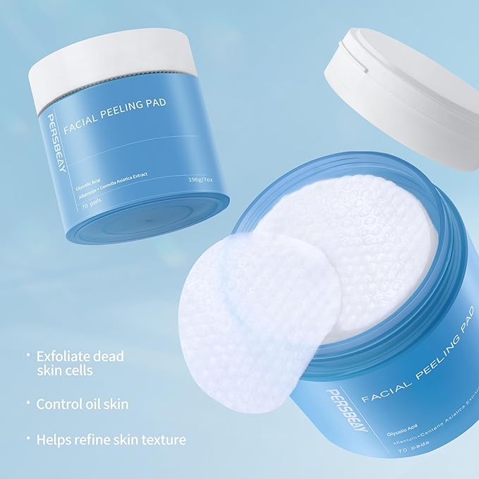 Glycolic Acid Pads, Exfoliating Toner Pads for Facial Radiance, Dual Action Gentle Face Pad for Deep Cleaning Effect |Peels & Daily Skin Renewal |Salicylic Acid & Vitamins B3 |70 Count