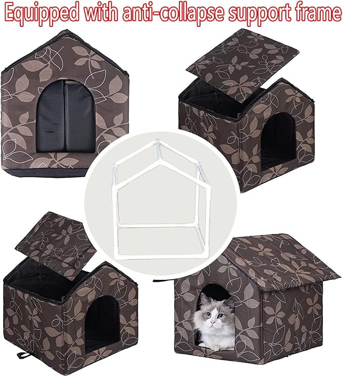 Cat Houses for Outdoor Cats, Weatherproof Outdoor House for Feral Cats, Warm Stable Stray Cats Shelter in Winter Brown Large
