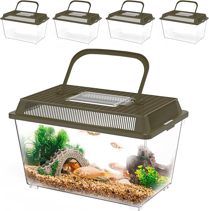 4Pcs Fish Tank Mini Aquarium with Ventilated Lids,Beach Vacation Essentials for Kids,Portable Fish Transport Container,Plastic Clear Fish Bucket (M)