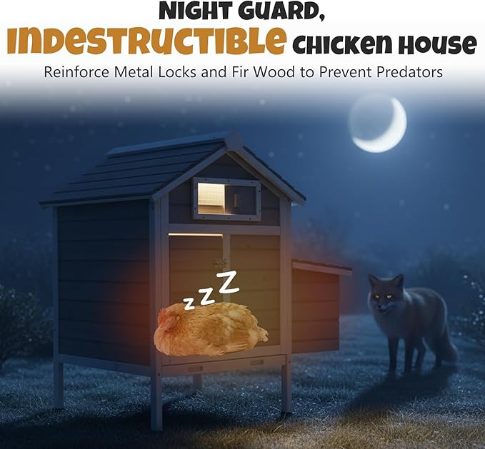 Chicken Coop Outdoor, Wooden Chicken House with 2 Nesting Boxs, Poultry Cage with Leak-Proof Pull-Out Tray, Lockable Ramp Door, Roosting Bars, Easy Assembly（32" L x 23.6" W x 36.6" H