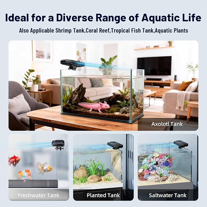 Aquarium Fan,Ultra-Quiet Fish Tank Cooler,More Powerful,Cooling Effect 3-7℉ with 3 Speed Modes Adjustable Applicable Aquariums with or Without Edges, for Axolotl Seawater Freshwater Coral Grass Tank