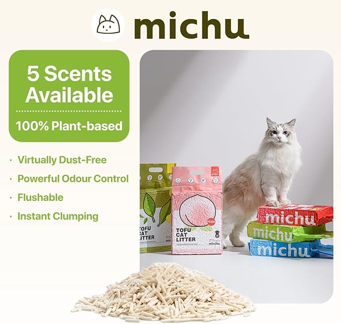 Michu Tofu Cat Litter Natural Clumping Tofu Cat Litter, Fast Clumping and Easily Scoop-able 5.5lb/88oz 5 Scents - Original + Ocean Fresh, 2 Pack