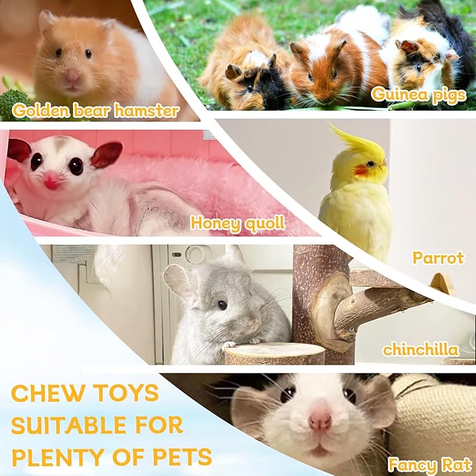 Hamiledyi Large Syrian Hamster Wood Ledge Platform with Lava Stone Block Chew Toys Chinchilla Cage Resting Wooden Shelf for Guinea Pig Rat Mouse