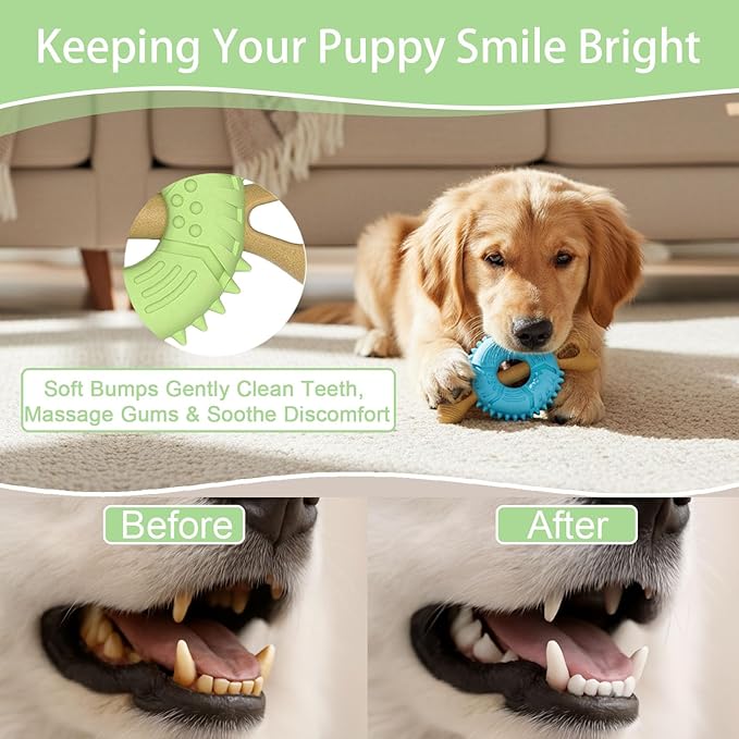 Puppy Chew Toys for Teething, Indestructible Dog Chew Toys for Aggressive Chewers - Small & Medium Breeds, Tough Puppy Toys to Keep Them Busy and Relieve Anxiety, Bone & Tire Shape Rubber Dog Toy
