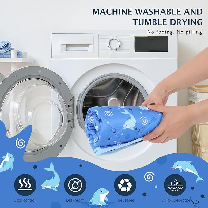 IEUUMLER Washable Pee Pads for Dogs, 2 Pack Non-Slip & Waterproof Pack Whelping Pad, Reusable Washable Puppy Potty Training Pad with Fast Absorbent for Playpen EU007 (Dolphin, 30"X20"-2pcs)
