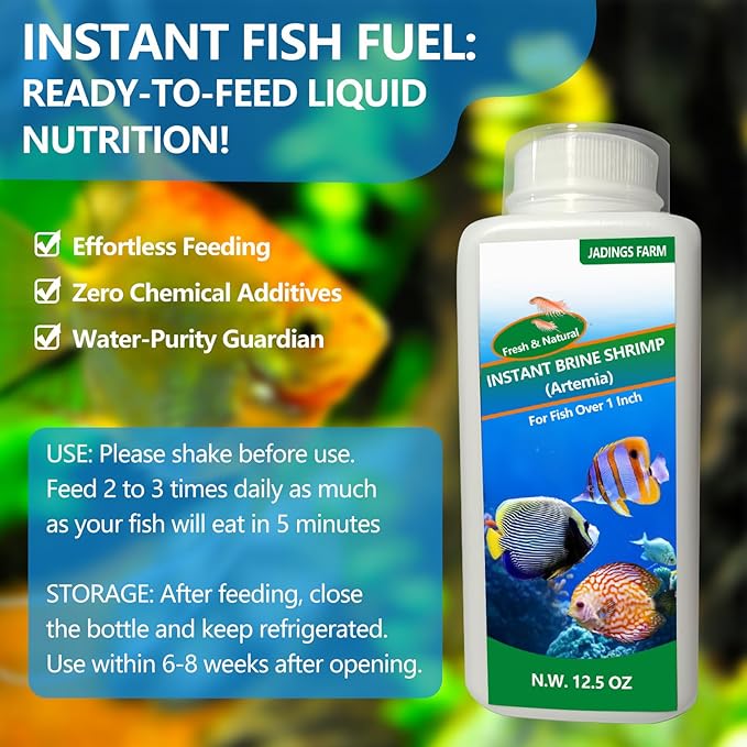 Brine Shrimp Fish Food - High Protein Non-Living Adult Brine Shrimp for Bettas, Goldfish, Cichlids & - Color Enhancing, -Instant Liquid Slow Sinking Tropical Fish Food (12.5oz)