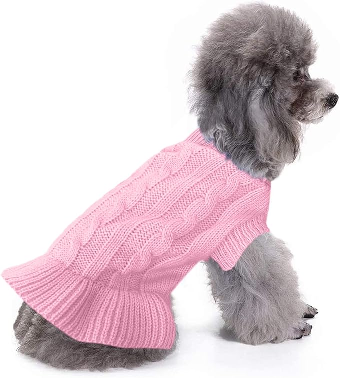 CHBORCHICEN Small Dog Sweaters Knitted Pet Cat Warm Dog Sweatshirt Winter Clothes Kitten Puppy Sweater (L, Dress-Pink)