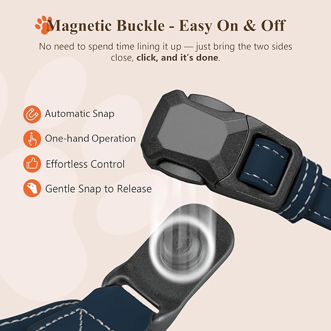 Magnetic Quick-Release Buckle Dog Harness and Leash Set, Easy Walk Faux Leather Puppy Harness and Leash, Easy On & Off Dog Vest for Small, Medium, Large Sized Girl Boy Dogs for Training, Blue,S