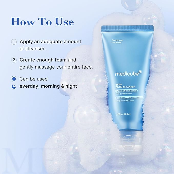 medicube Facial Cleanser Zero Foam Cleanser | Daily Gentle Cleansing Foam for Sensitive Skin | Excess Sebum Control, Hydration, Pore Minimization | Korean Skincare, 4.23 oz