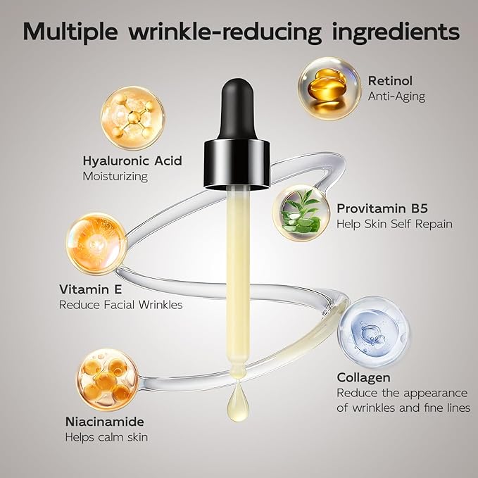 Retinol Serum for Face, Anti Aging & Anti Wrinkle B5 Resurfacing Retinol Serum with Niacinamide, Collagen & Hyaluronic Acid, Smooths Wrinkles & Fine Lines, Dark Spot Corrector, Brighten Dullness
