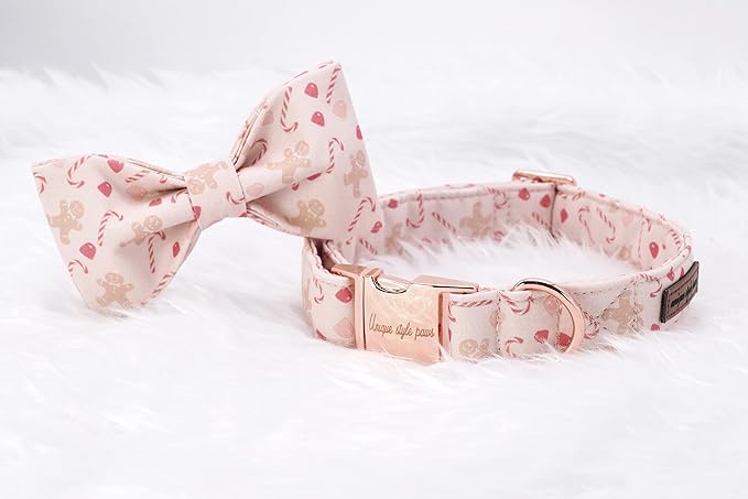 Unique style paws Dog Collar, Pet Collar Dog Bowtie Gift for Girl or Boy Dogs, Christmas Gingerbread Man Adjustable Dog Collar for Medium Dogs