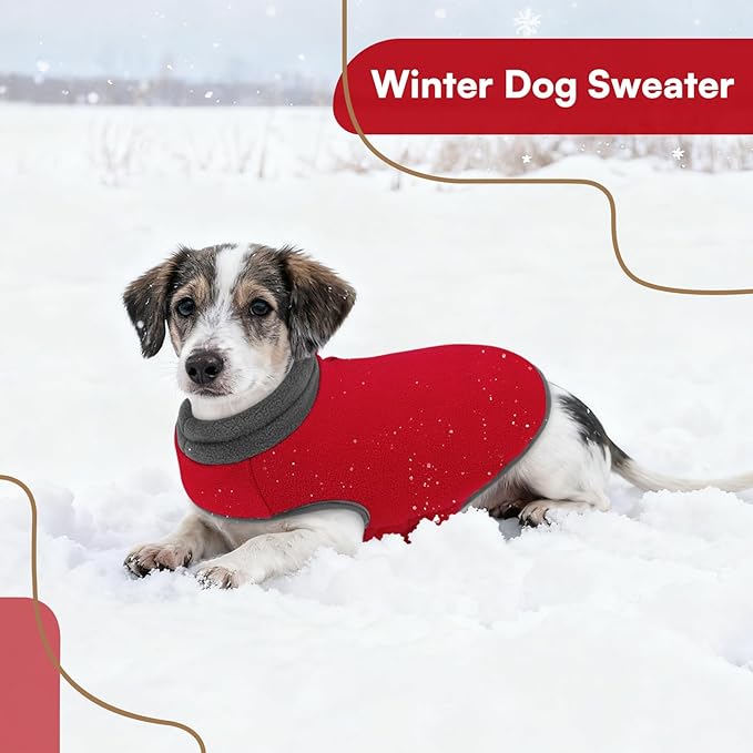 Queenmore Dog Sweater,Soft Fleece Vest Pullover Dogs Jacket with Elastic Stretchable,Warm Winter Dog Coats Cold Weather Doggy Dachshund Sweaters for Small Dogs Cats Boy or Girl (Red, L)