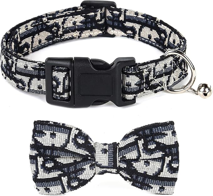 Bowtie Collars for Medium Dogs, Elegant Dog Bow Tie Collars, Dog Collars with Bowtie Adjustable 13.8"-17.7", Black, M