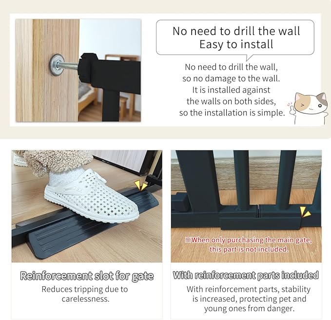 Lumizone Extra Tall Cat Gate 55.12" High Pressure Mounted Extra Wide 2025 New (17 Sizes) 1.37" Gap No Drilling Auto-Close One-Handed Operation Tall Pet Gate for Dogs(Black, 55.12" H x 46.65"-50.97" W)