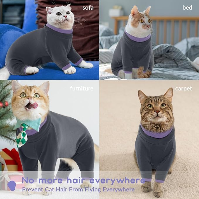 QBLEEV Cat Clothes, Soft Cat Sweaters for Cats Only, Kitten Surgery Recovery Suit Onesie Pajamas, Four Legs Cats Shirts Apparel Clothing for Hair Loss Prevention, Blue, 2XL