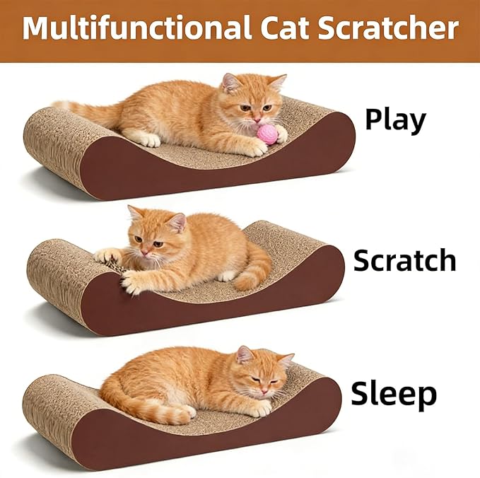Large Cat Scratcher Cardboard Bed, Horizontal Cat Scratcher Cardboard Lounge Bed, 100% Recyclable&Reversible Durable Board Pads Prevents Furniture Damage