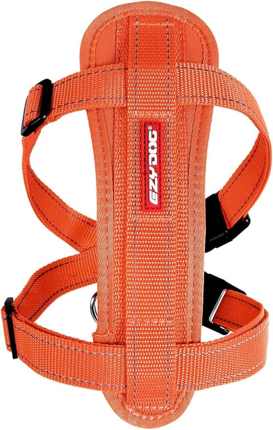 EzyDog Chest Plate No Pull Dog Harness – Escape Proof Harness with Reflective Stitching and Comfort Padding for Easy Walks, Training & Control - Car Restraint Included (Large, Orange)