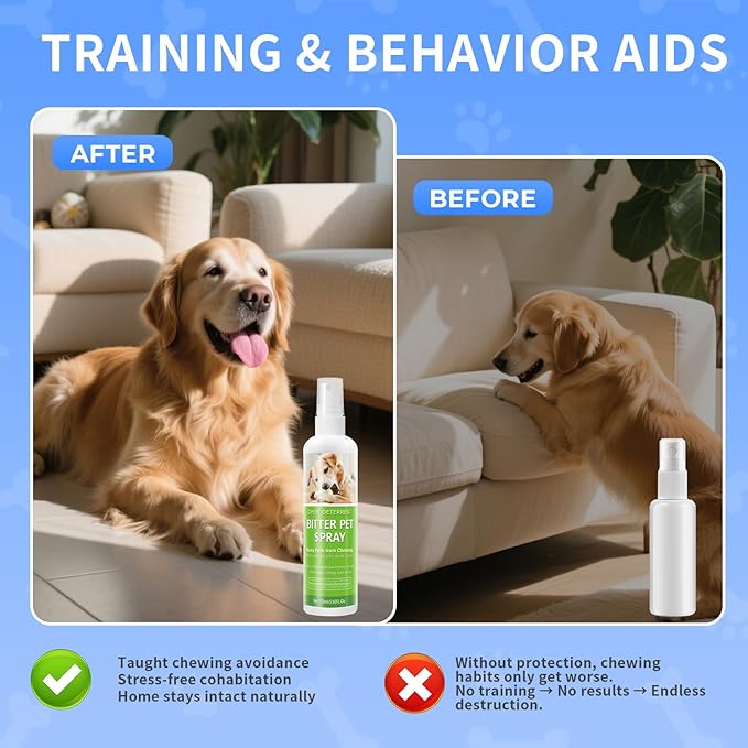 Anti-Chew Spray for Dogs and Cats(5.92 fl oz), Bitter No Chew Training Aid to Stop Chewing, Licking & Marking, Dog Deterrent Spray for Furniture Protection, Indoor & Outdoor Use