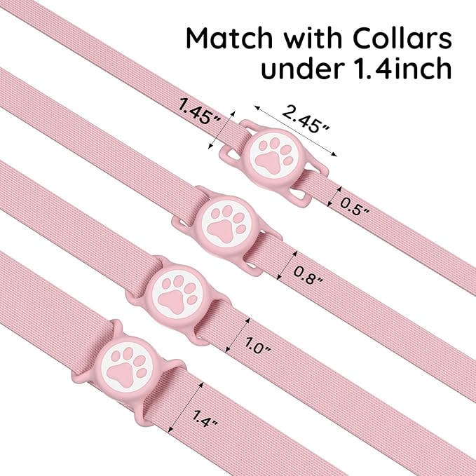 for Airtag Dog Collar Holder, Dog Airtag Holder Waterproof, Lightweight & Soft Silicone Air Tag Case for Pet Collars, Works with Multiple Tracker Tag Products(Black+Rose+Blue+Pink, 4 Pack)