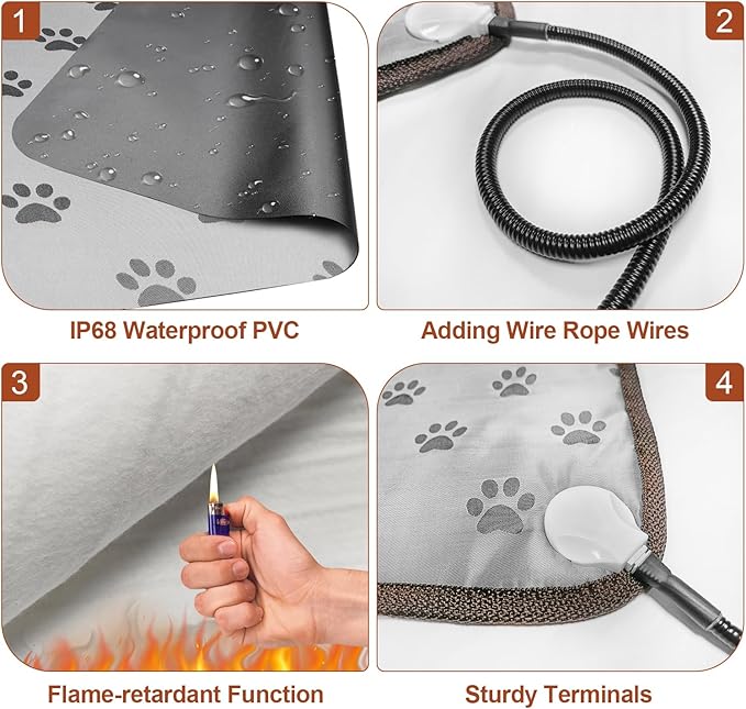 Dog Heating Pad 28x18in with Smart Thermostat Switch and Power Line Protection Tube,Obtained MET and UL Dual Certification,Waterproof Puppy Heating pad-Rose