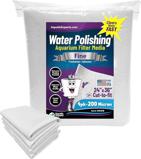 Aquatic Experts Aquarium Polishing Filter Pad, Water Polishing Pad for Aquarium Filters, Filter Floss for Fish Tank Filters, (200 Micron, 24" x 36" - 4 Pack)