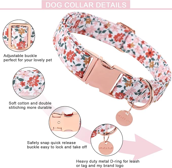 Summer Dog Collar, Little Flower, Cotton with Adjustable Buckle for Small, Medium, Large Dogs