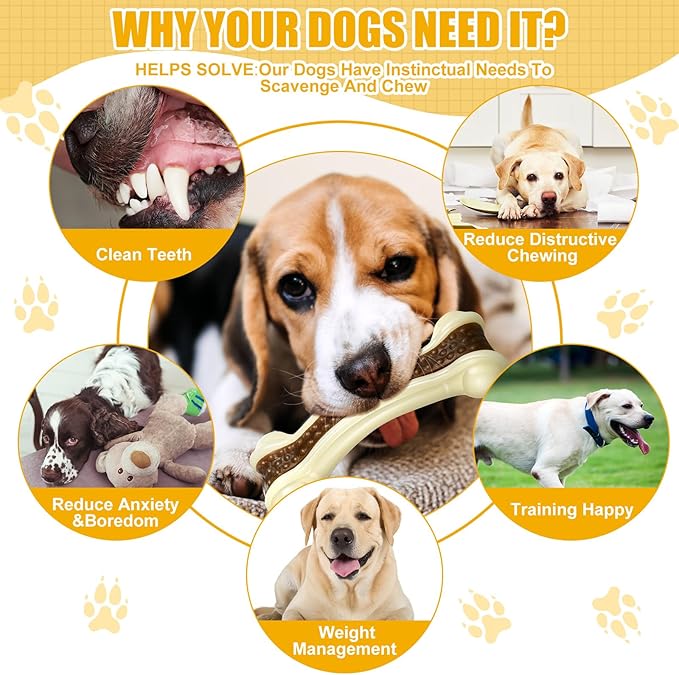 Sosation 10 Pcs Dog Chew Toys for Aggressive Chewers Nylon Beef Flavor Dog Bones Tough Puppy Teething Toys Puppy Chew Bones for Large/Medium/Small Breed Dogs Puppies Pets Chew Toys (6.3 x 2.17 Inch)