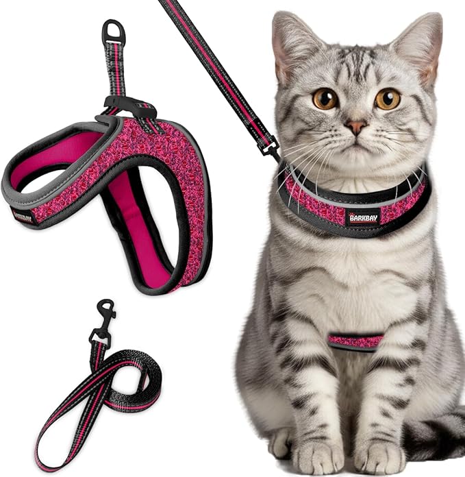 Cat Harness and Leash Set,Escape Proof Kitten Harness,Step in Adjustable Soft Lightweight,Easy Control,Reflective Strips Comfortable for Walking Travel(Pink/Black,XXXS)
